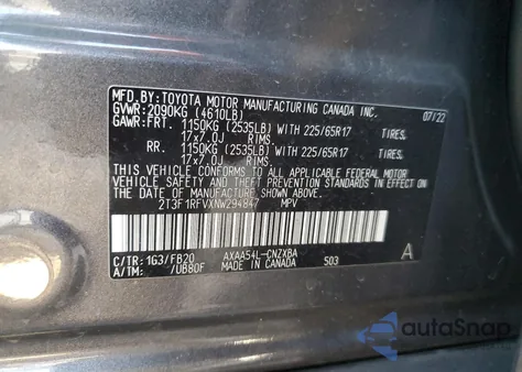 2022 Toyota Rav4 Le z USA, uszkodzony, nr VIN 2T3F1RFVXNW294847